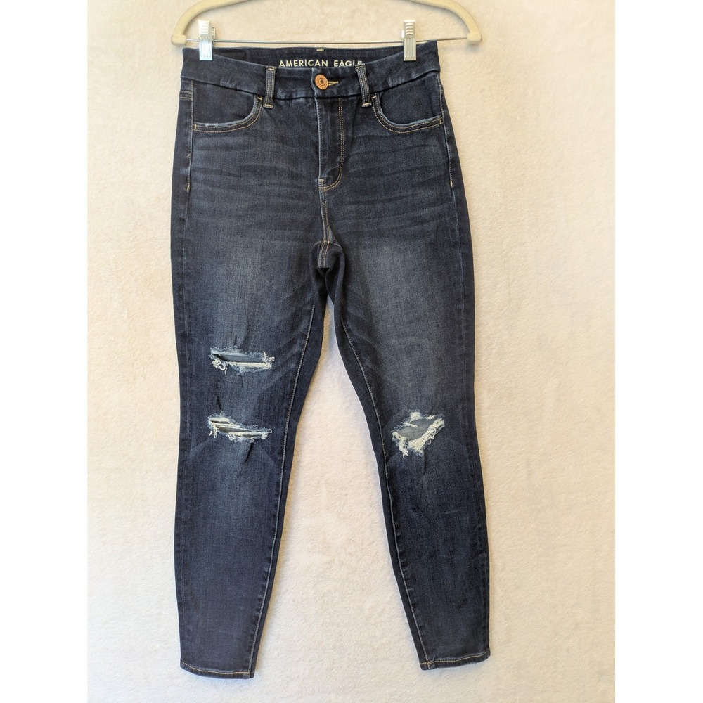 American‎ Eagle Skinny Jeans Women's 4 Dark Wash Distressed High Rise Denim